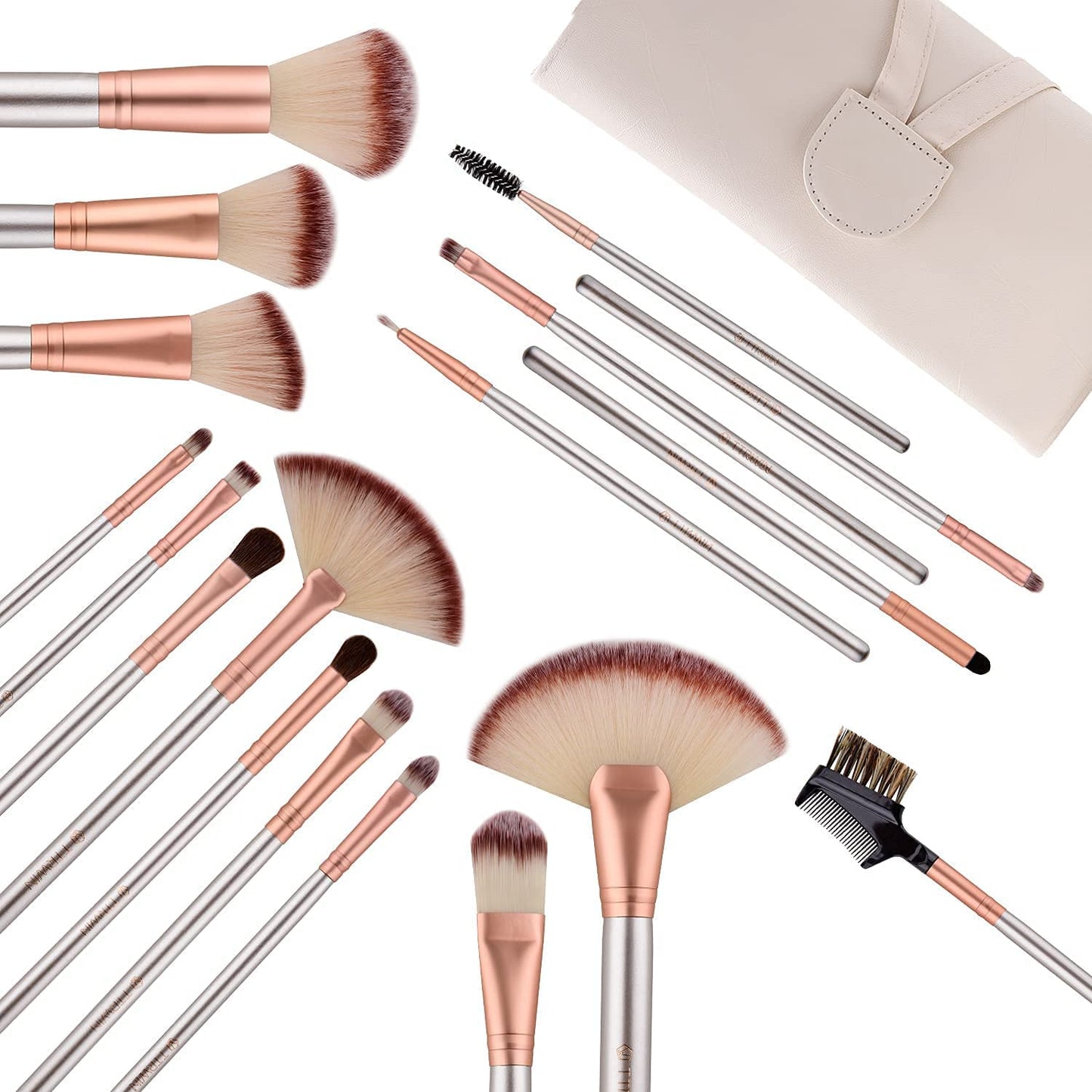 Make up Pinsel 18Pcs Professionelles Makeup Pinselset Geschenkset (Rosé Gold) Für Das Concealer Liquid Foundation Blusher Eye Makeup Mit Exquisiter Beige Ledertasche