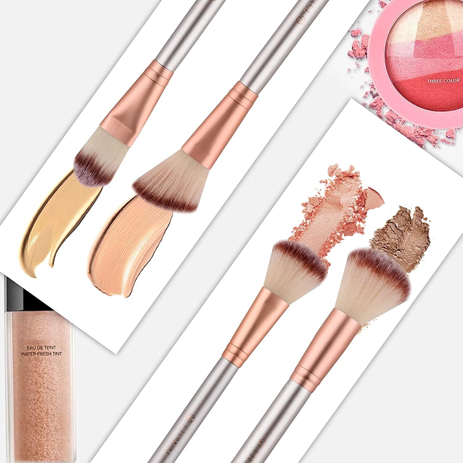 Make up Pinsel  18Pcs Professionelles Makeup Pinselset Geschenkset (Rosé Gold) Für Das Concealer Liquid Foundation Blusher Eye Makeup Mit Exquisiter Beige Ledertasche