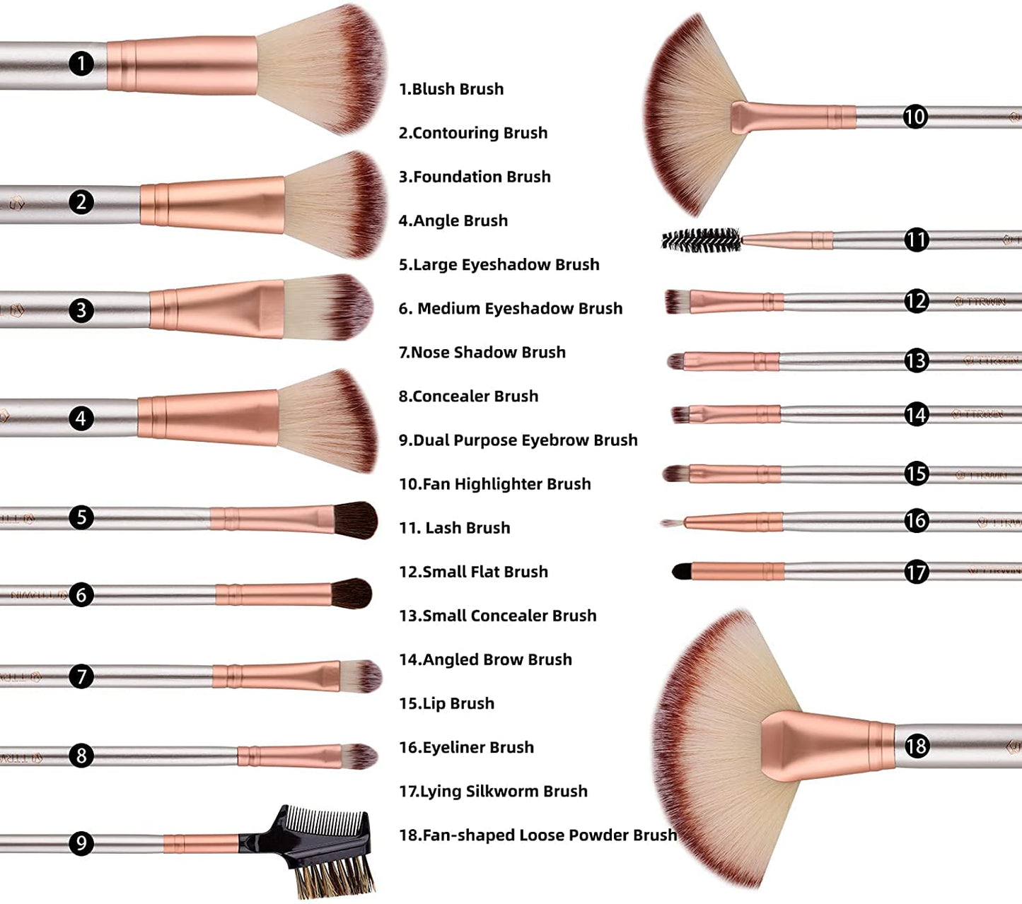Make up Pinsel  18Pcs Professionelles Makeup Pinselset Geschenkset (Rosé Gold) Für Das Concealer Liquid Foundation Blusher Eye Makeup Mit Exquisiter Beige Ledertasche